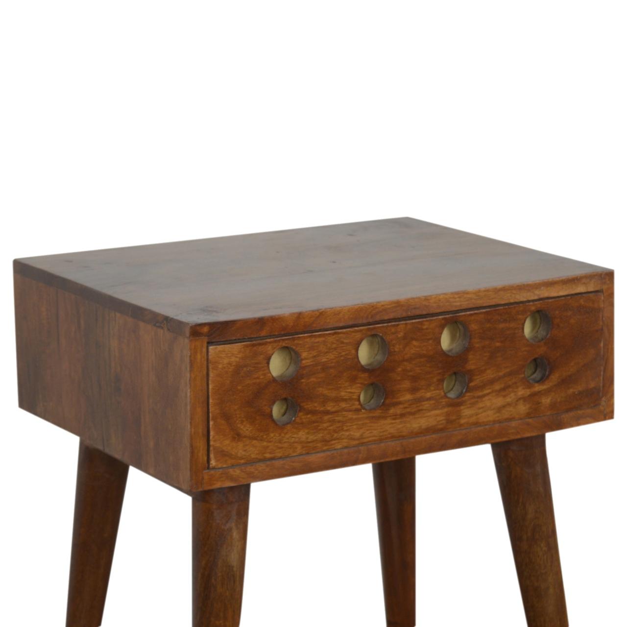 Chestnut Brass Inlay Cut Out Bedside