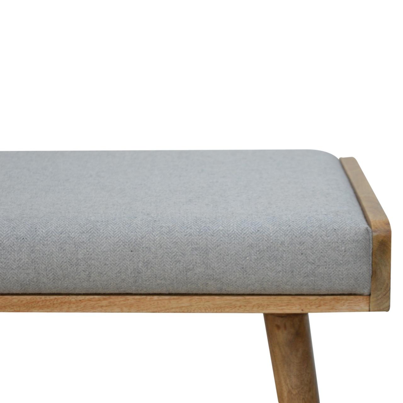 Grey Tweed Solid Wood Footstool