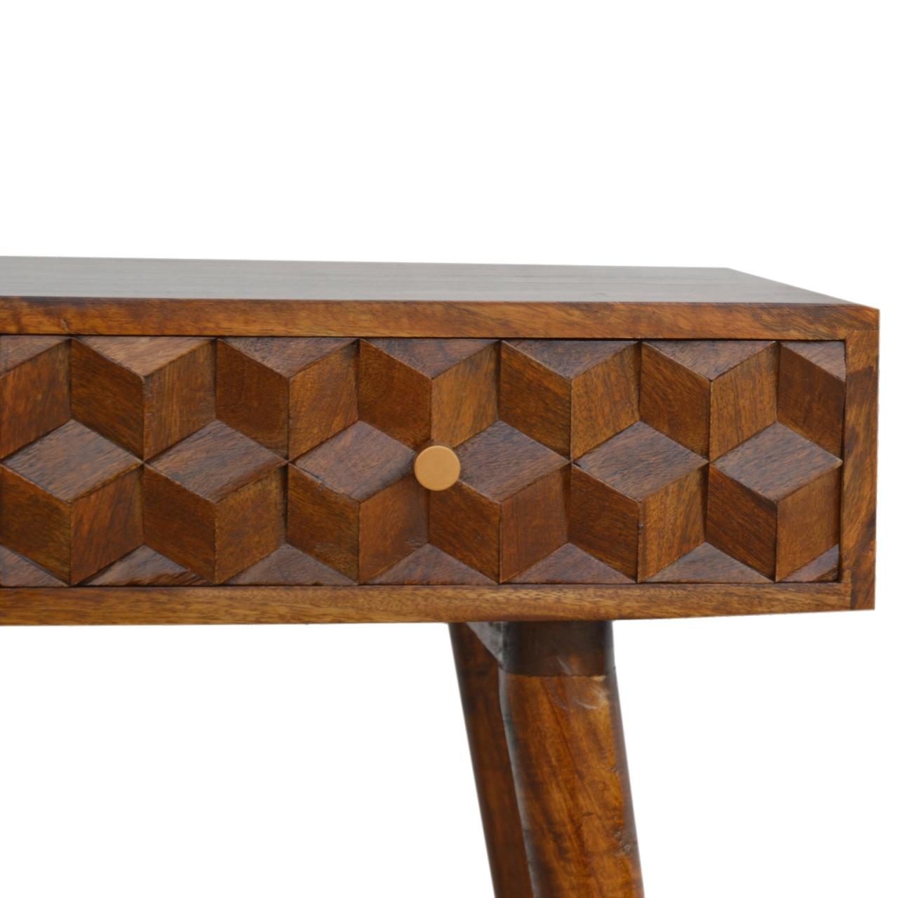 Chestnut Cube Carved Console Table