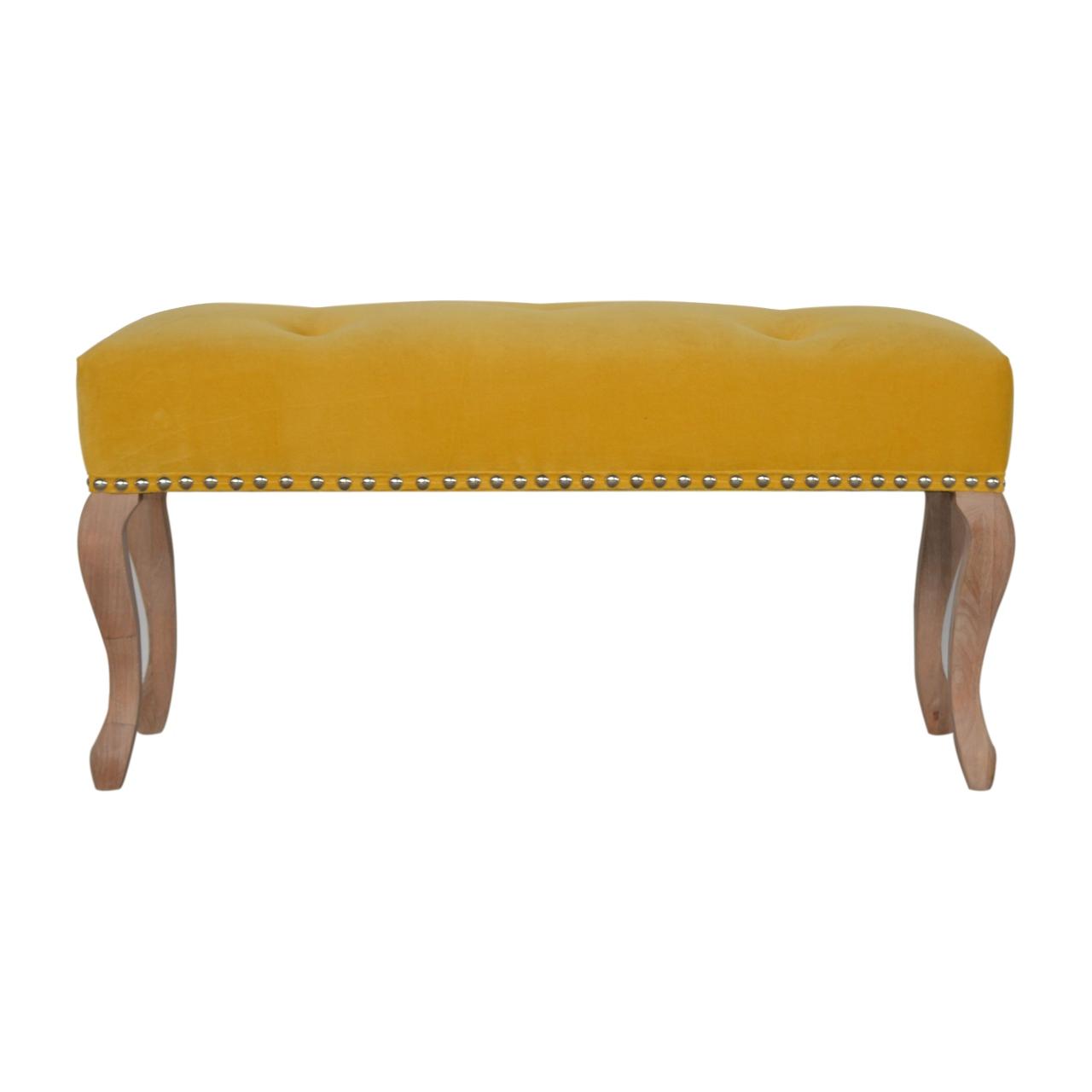 French Style Mustard Velvet Bench