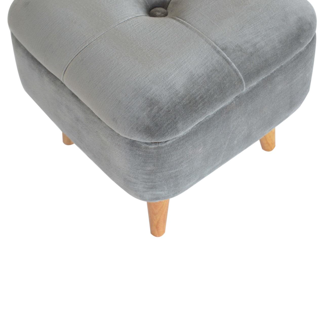 Grey Velvet Storage Footstool
