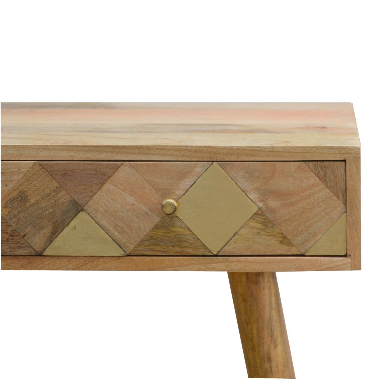 Oak Ish Gold Brass Inlay Console Table