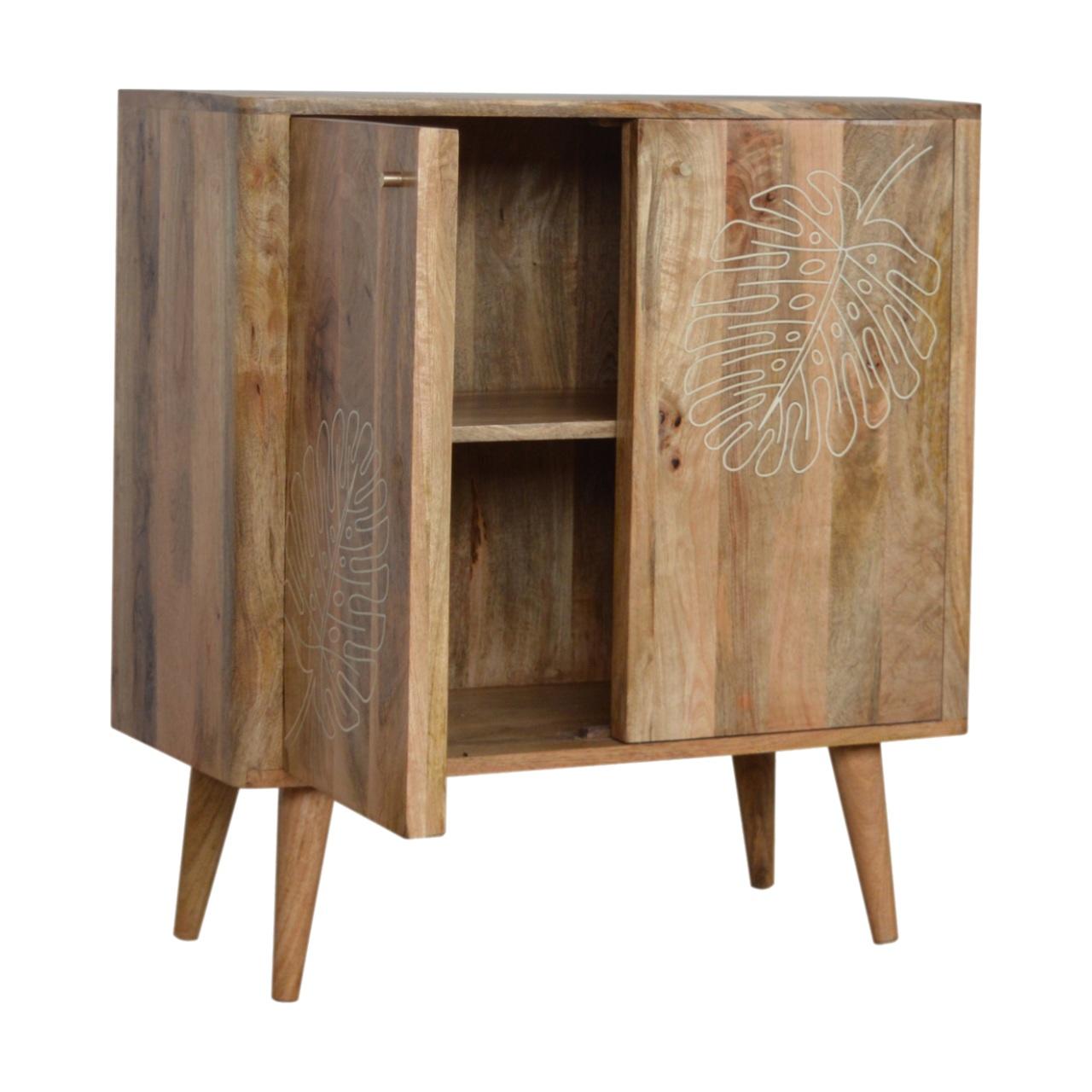 Leaf Embossed Resin Solid Wood Cabinet
