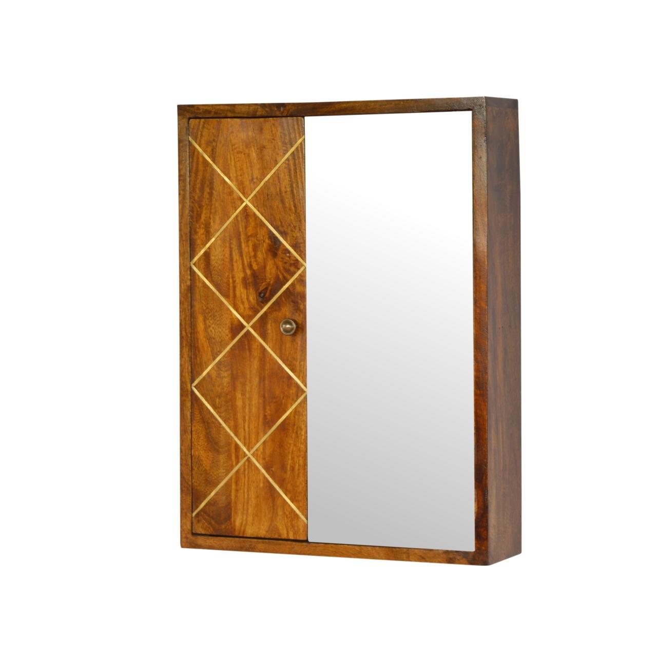 Sliding Brass Inlay Wall Mirror Cabinet