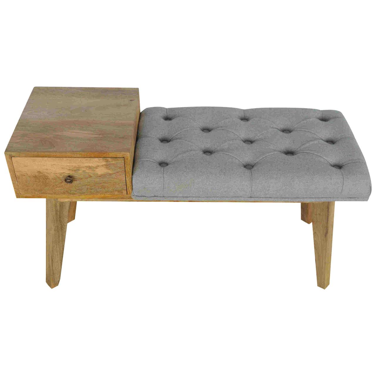 Grey Tweed Bench with 1 Drawer
