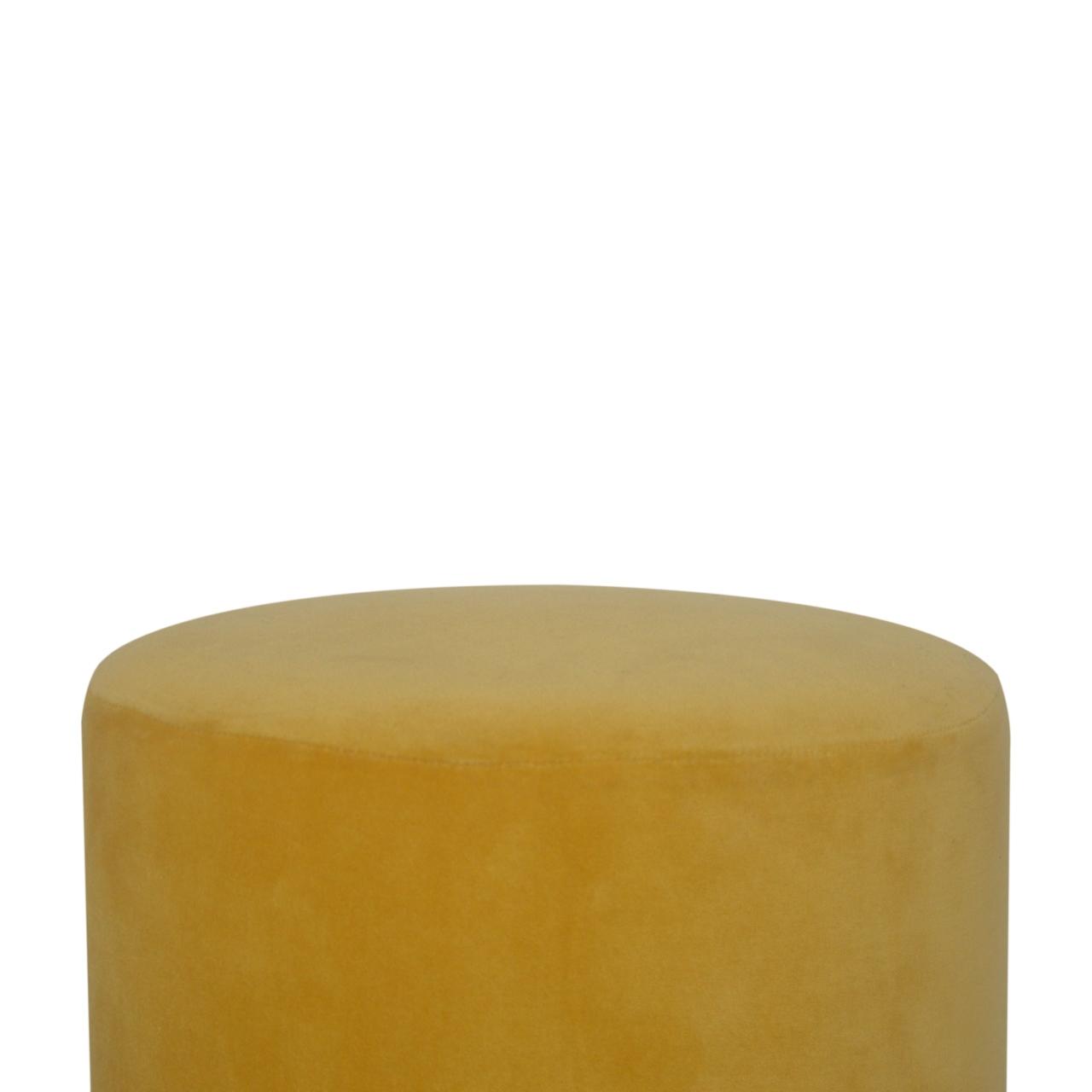 Mustard Velvet Footstool with Wooden Base