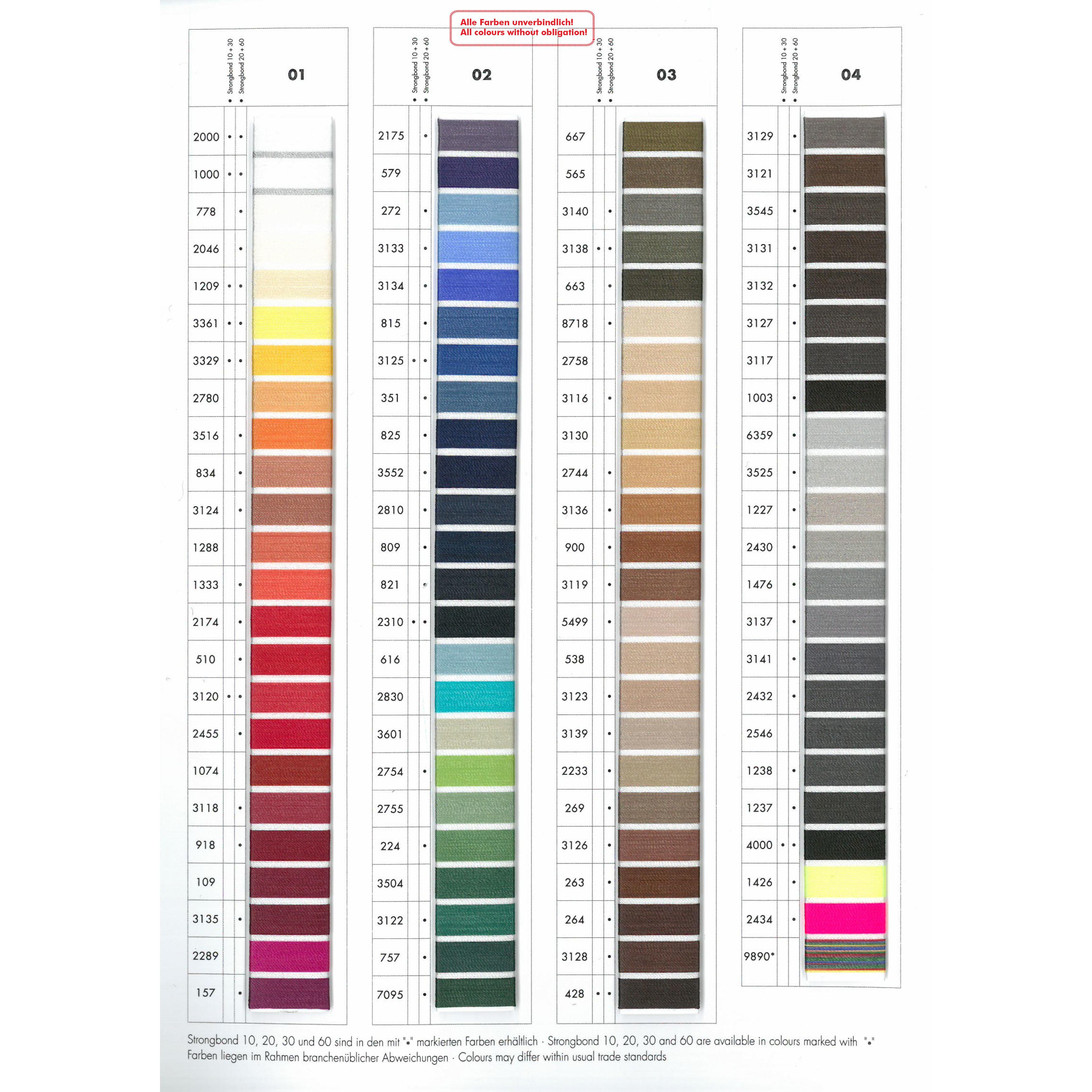 Strongbond (Bonded Nylon) Shade Card