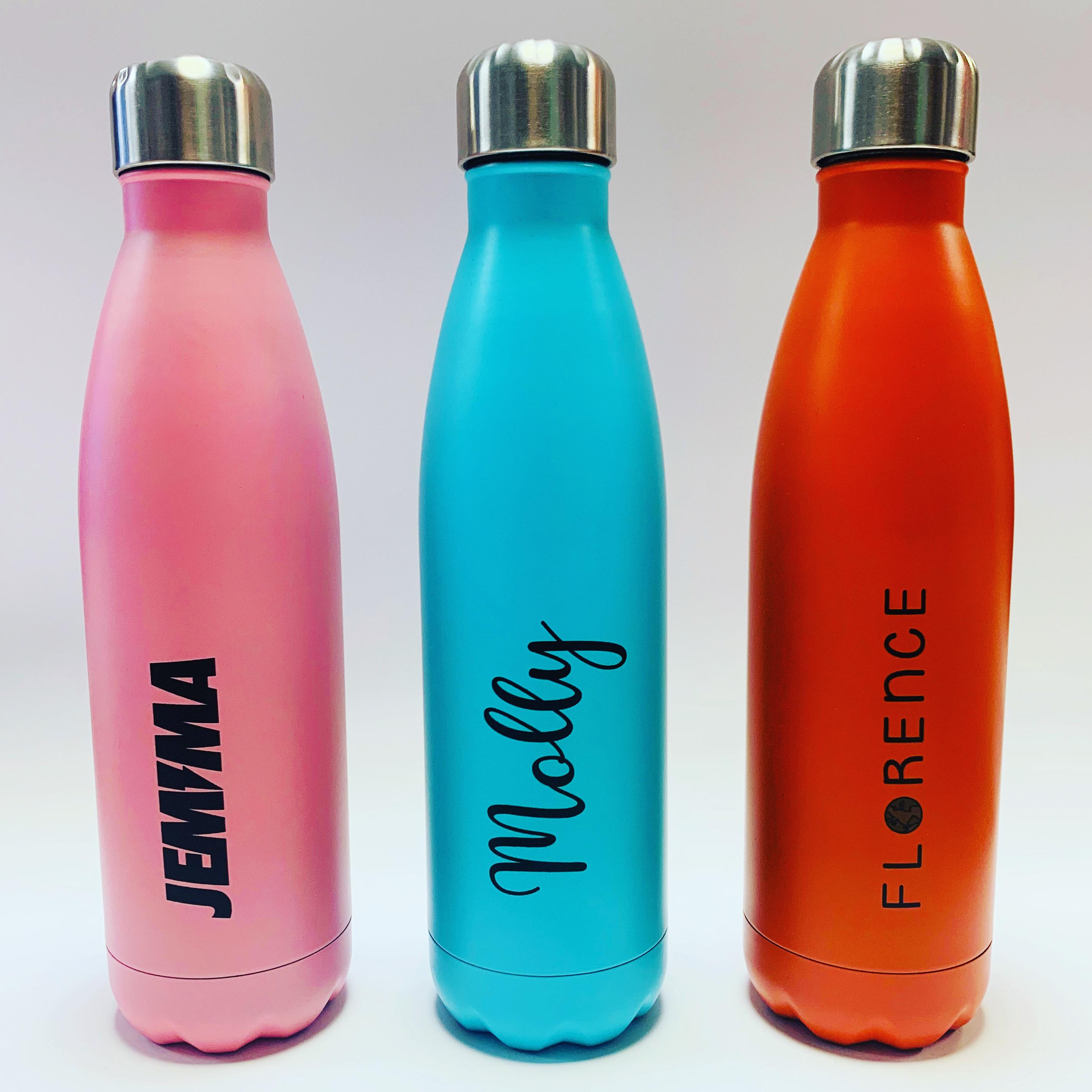 personalised name custom metal water bottles orange pink