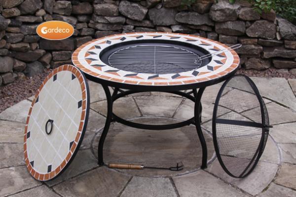 Mosaic Fire Bowl Table With Bbq Grill, Fire Pit Bbq Table Uk