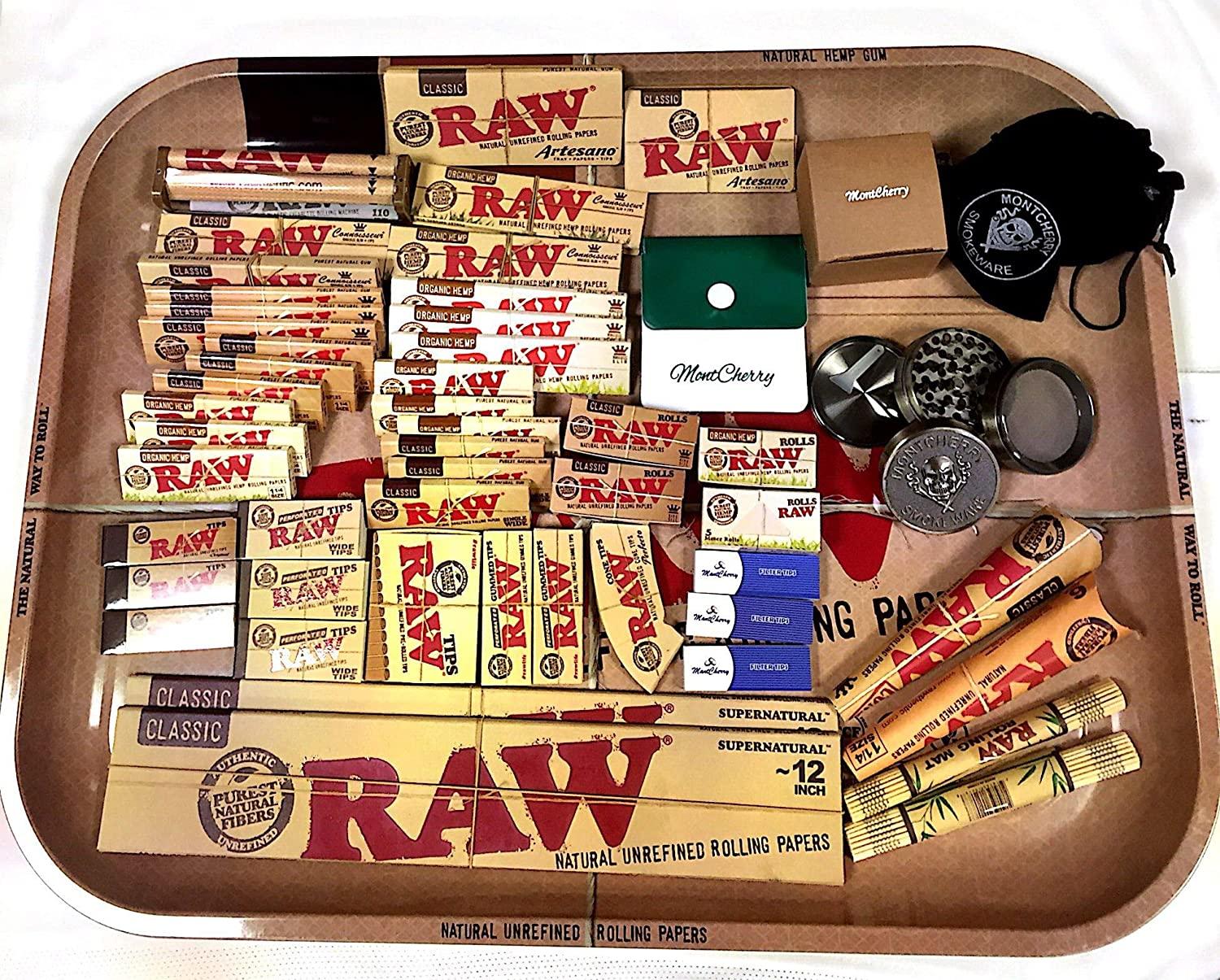 MontCherry Gift Set 1970's Style ''Raw XXL Metal Rolling Tray