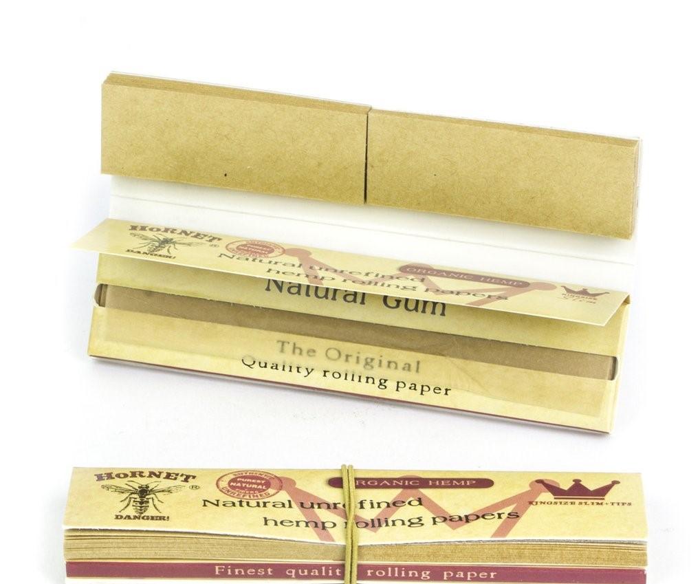 Hornet Organic Natural Unrefined King Size Slim Rolling Papers + Tips