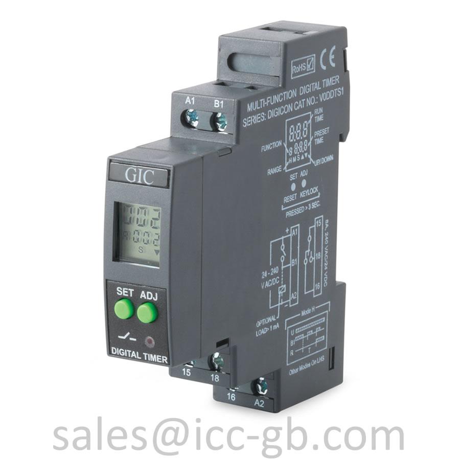 GIC Eliro® 18 Function Digital Timer SPCO 24 to 240 VAC / DC 50.60hz 0.1s-999h 17.5mm V0DDTS1