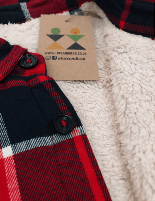 Lining of red/navy sherpa shacket
