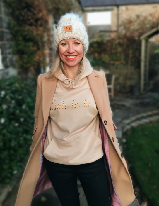 Woman wearing sand Ooh La La Leopard hoodie