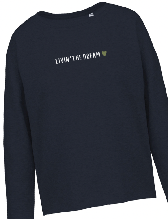 Close up of  Livin the Dream Sweatshirt in navy