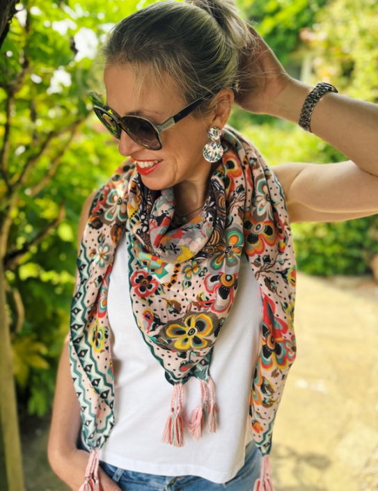 Woman wearing Flower Power Scarf
