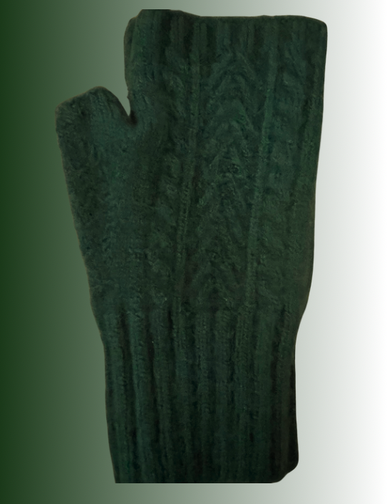 Bottle green cable cashmere blend fingerless glove