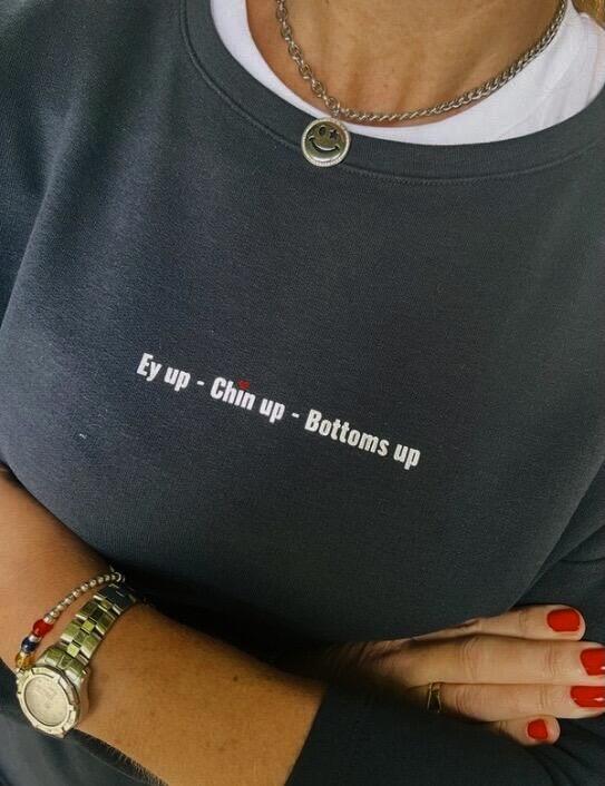 Navy Ey Up Sweatshirt with silver writing