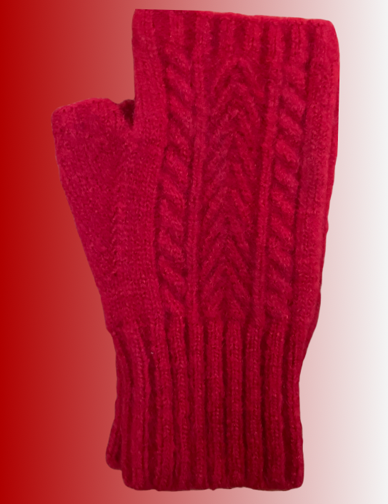 Red Cable Cashmere blend fingerless gloves