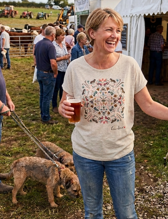 Woman wearing eco heather Yorkshire Tee
