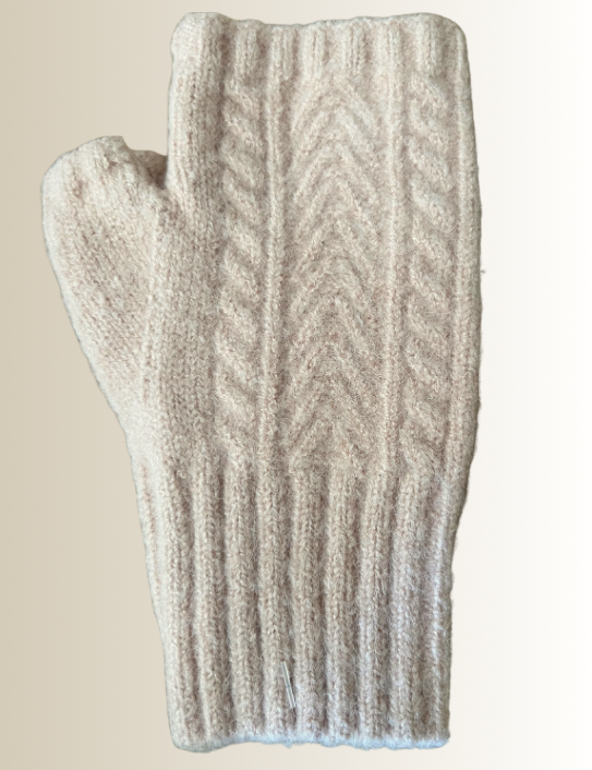 Oatmeal Cable Cashmere blend fingerless gloves