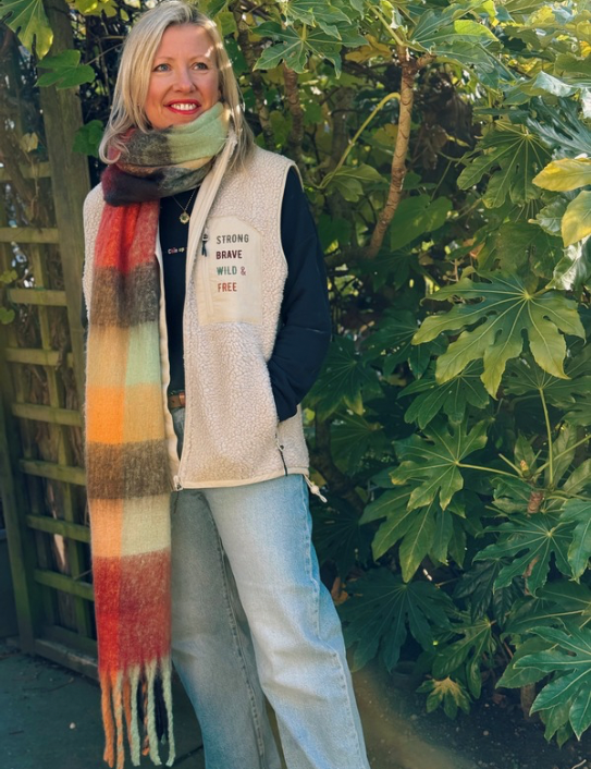 Woman wearing Autumn Days Blanket Scarf