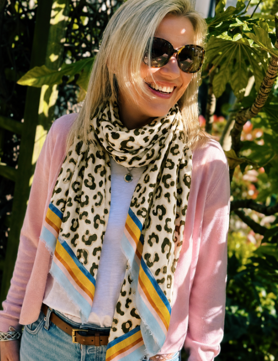Woman wearing Leopard Print Scarf