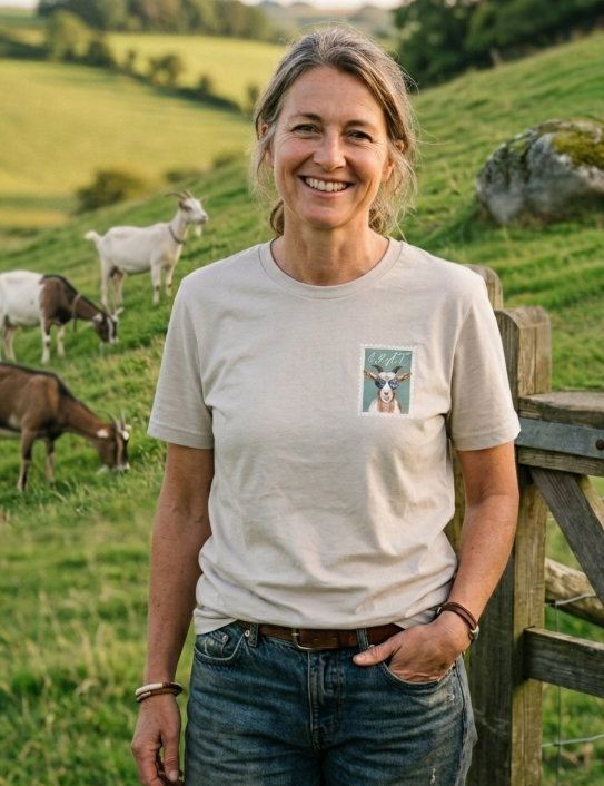 Woman wearing GOAT T-shirt