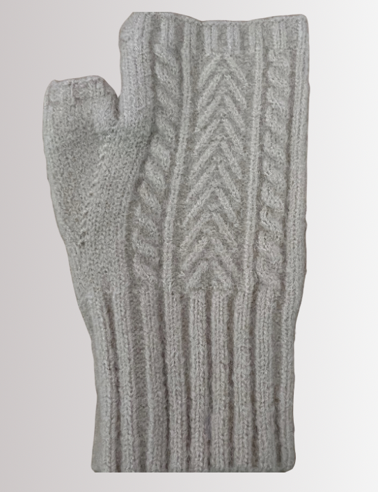 Light Grey Cable Cashmere blend fingerless gloves