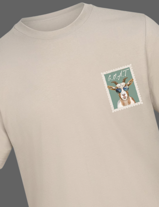 Close up of GOAT T-shirt
