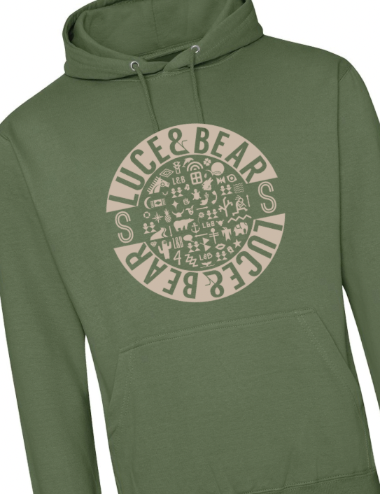 Close up of unisex Hesling Hoodie in earthy green