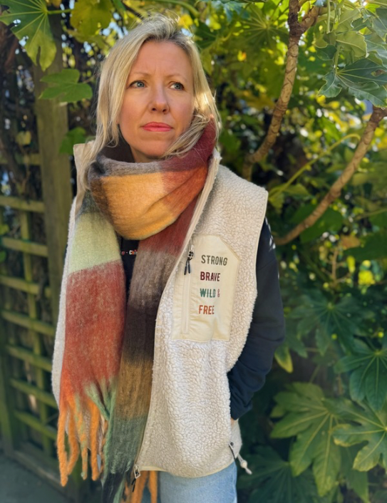 Woman wearing Autumn Days Blanket Scarf