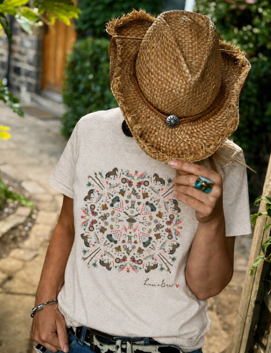 Woman wearing eco heather Yorkshire Tee