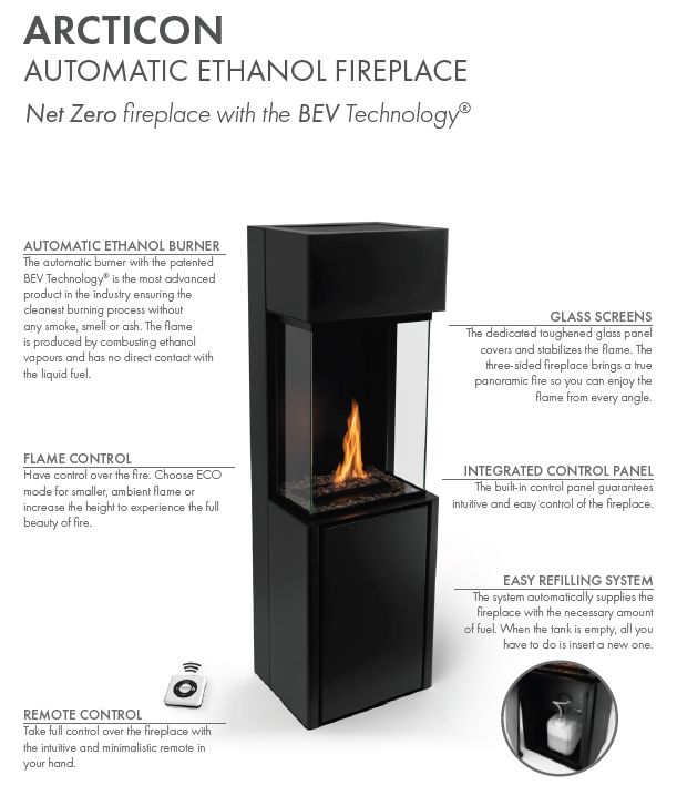 Planika Arcticon Automatic Ethanol Fireplace 3.5kw