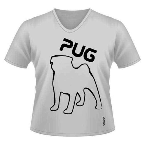 Pug Outline T-Shirts Women's V Neck Premium Cotton