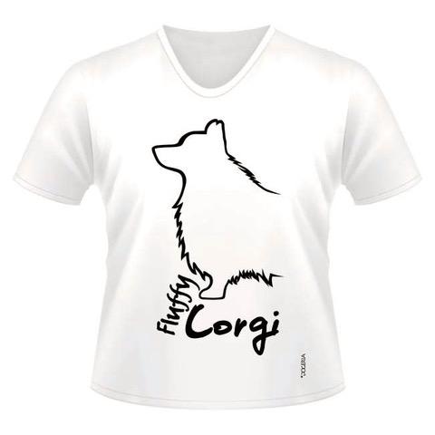 Corgi (Fluffy) Welsh Pembroke T-Shirts Women's V Neck Premium Cotton