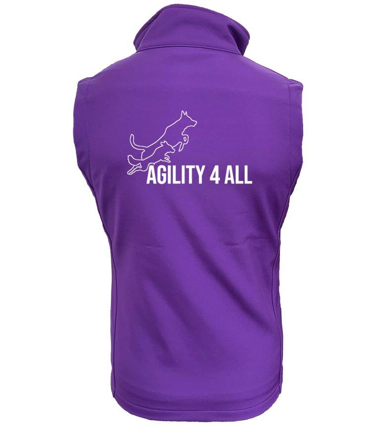 Agility 4 All Official Clothing - Purple Female Softshell Jacket Back Image - White Printed Logo