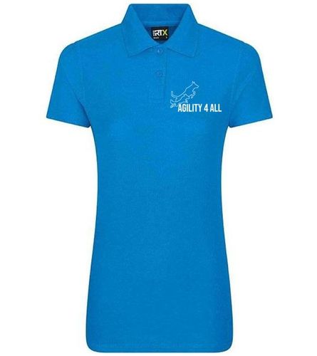 Agility 4 All Official Clothing - Sapphire Blue Female Polo - White Printed Logo