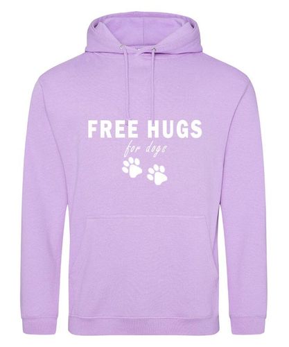 Free Hugs Design on a Lavender Pullover Hoodie White Print