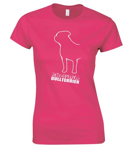 Female Staffordshire Bullterrier T-Shirt Pink (White)