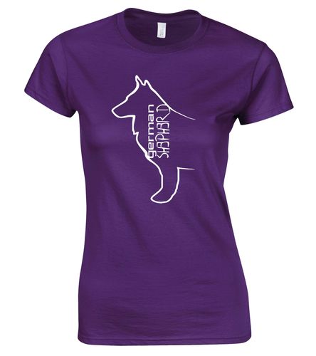 Female German Shepherd T-Shirt Purple (White)