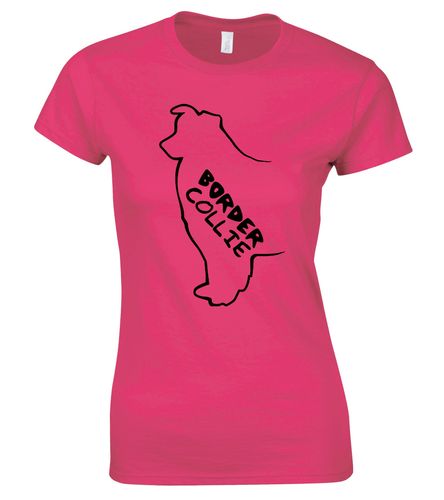 Female Border Collie T-Shirt Pink (Black)