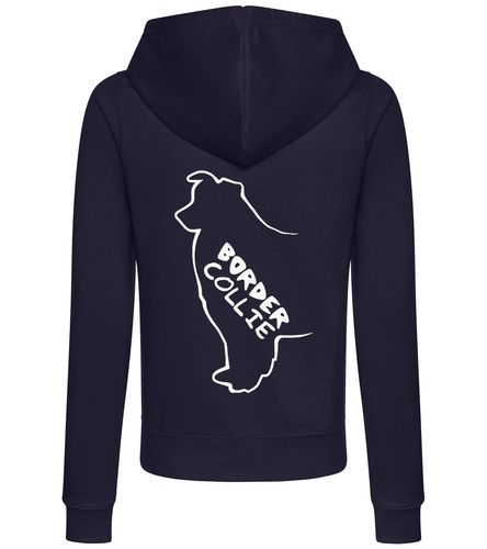 Female Border Collie Zipped Hoodie French Navy (White)