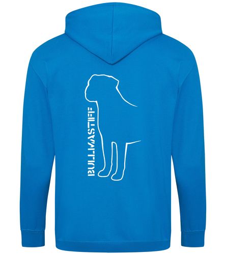 Unisex Bullmastiff (Standing) Zipped Hoodie Sapphire Blue (White)