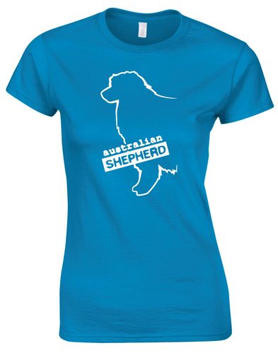Female Australian Shepherd T-Shirt Sapphire Blue (White)