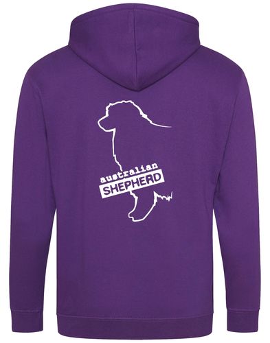 Unisex Australian Shepherd Zipped Hoodie Purple (White)
