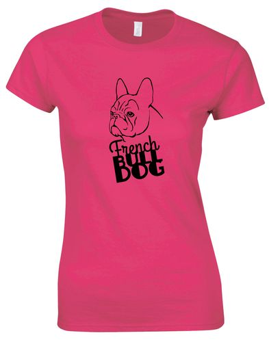 Female French Bulldog (Head) Roundneck T-Shirt Pink (Black)