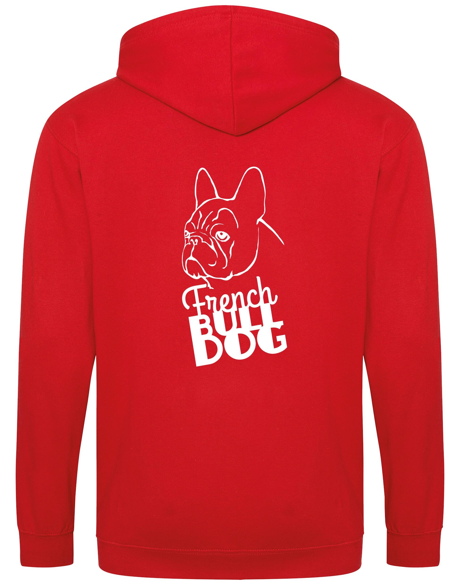 Unisex French Bulldog (Head) Zipped Hoodie Red (White)