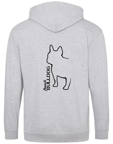 Unisex French Bulldog (Outline) Zipped Hoodie Heather Grey (Black)