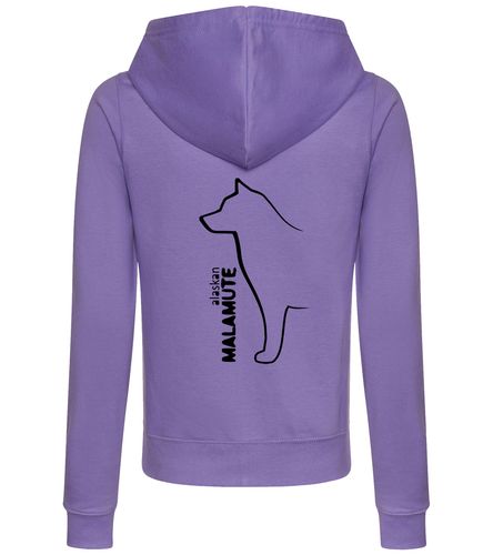 Female Alaskan Malamute Zipped Hoodie Lavender (Black)